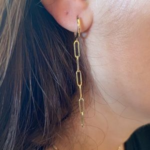 14K Solid Gold paperclip Earrings 2” inches long